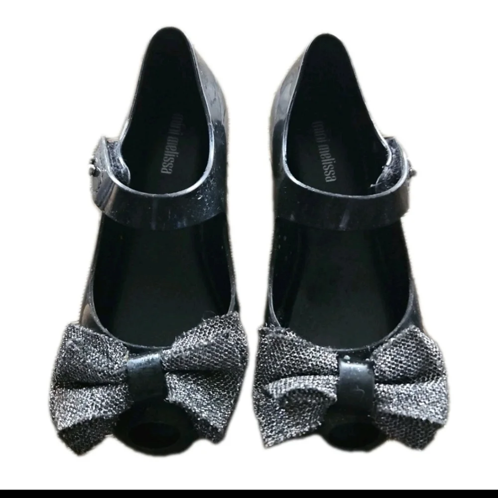 Mini Melissa Kids Black Ultragirl Sweet X Mary Jane Jelly Flats Bow Shoes 11